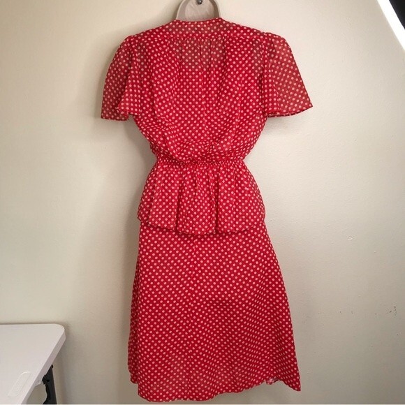 Vintage Gay Gibson Two Piece Red Polka Dot Sheath Dress and Jacket Womens Small - Picture 5 of 16